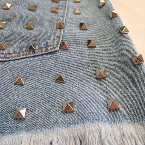 Silver Studded High Waisted Festival Denim Shorts NWOT - Picture 12 of 12
